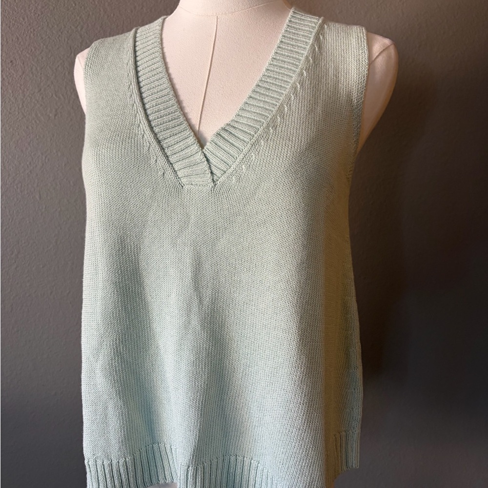 Anthropologie Light Sage V-Neck Sweater Vest